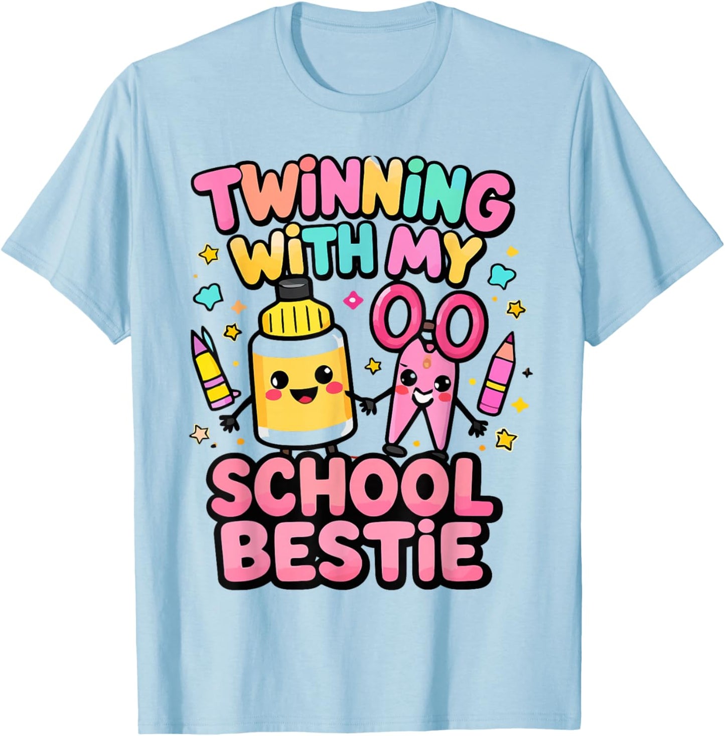 Twinning with My School Bestie Cute Matching Friend T-Shirt - T-Shirt | Light Blue