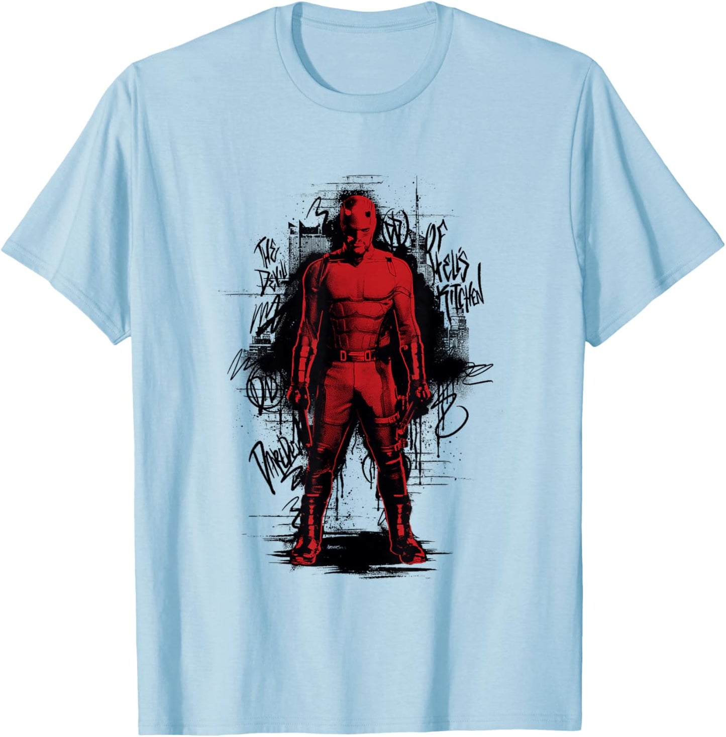 Marvel Daredevil Born Again Devil of Hell's Kitchen Graffiti T-Shirt - T-Shirt | Light Blue