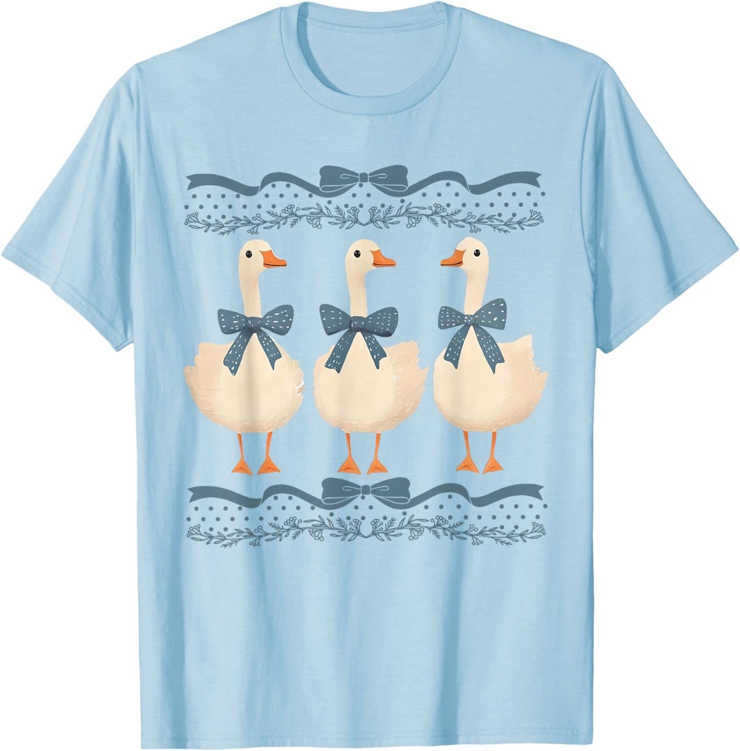 Mama Goose With Baby Geese Vintage Blue Ribbon Goose Lover T-Shirt - T-Shirt | Light Blue