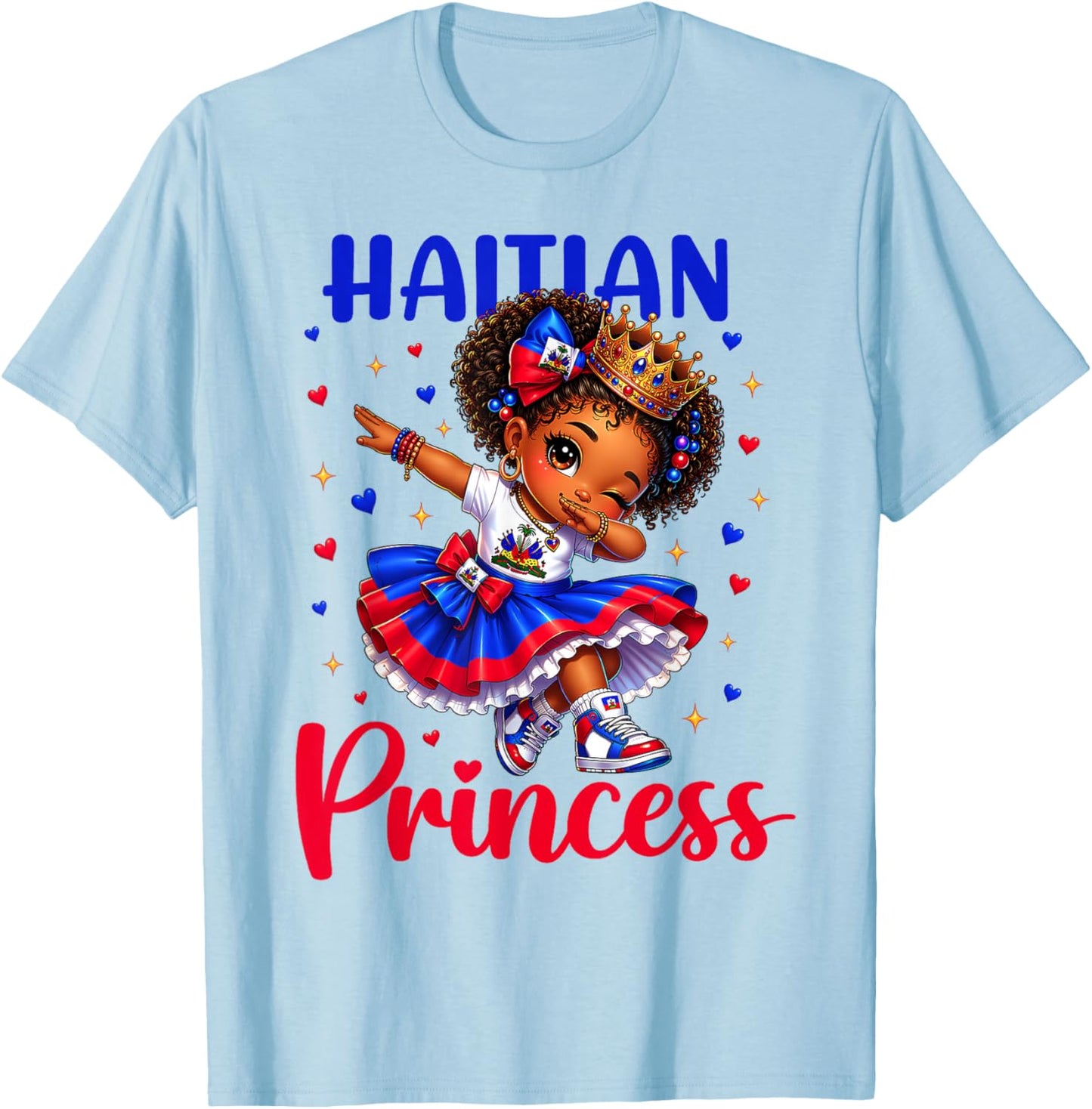 Haitian Princess Haiti Flag Melanin for Black Girls Kids T-Shirt - T-Shirt | Light Blue