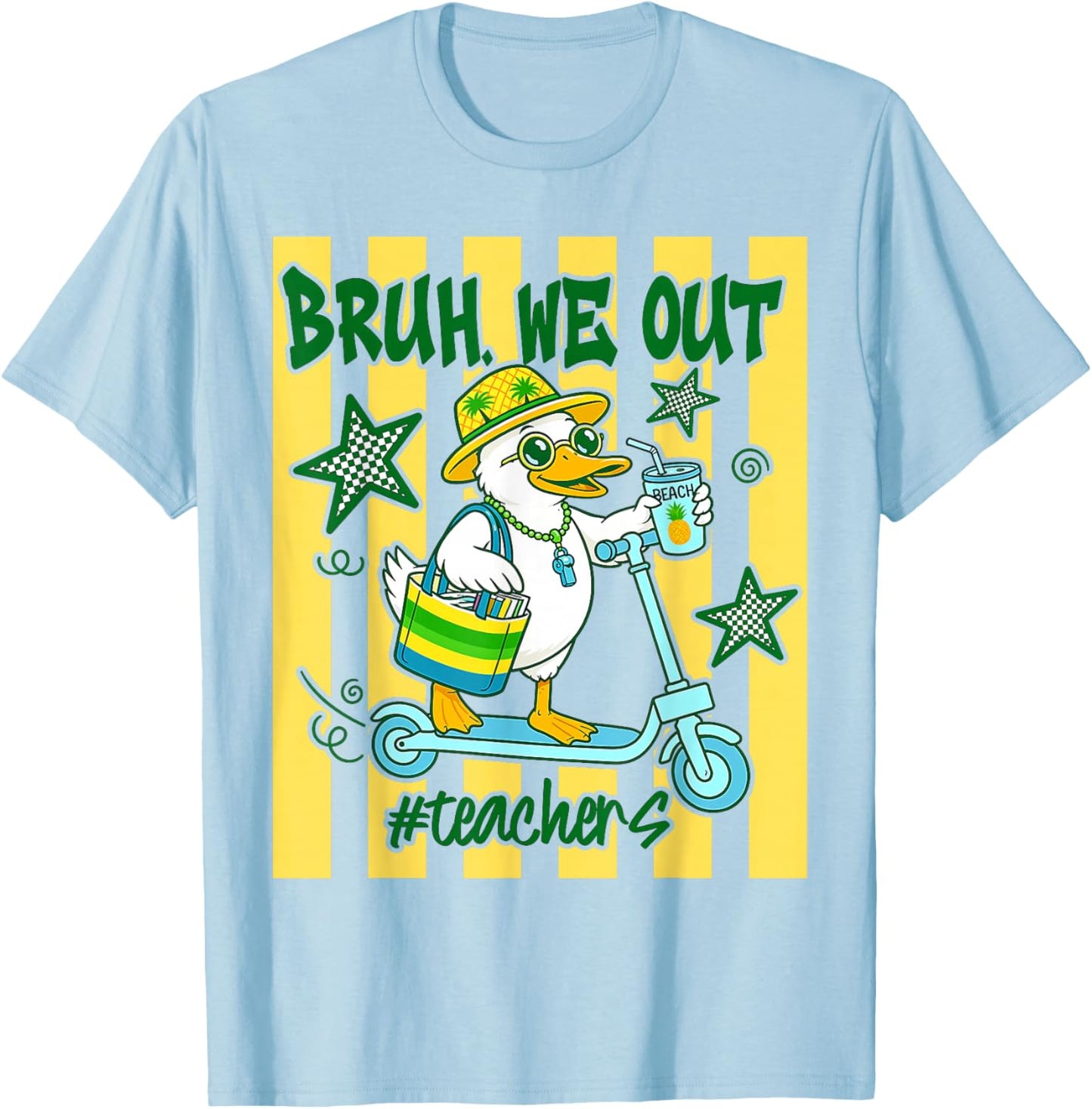 Bruh We Out Teachers Last Day of School Goose Teacher T-Shirt - T-Shirt | Light Blue