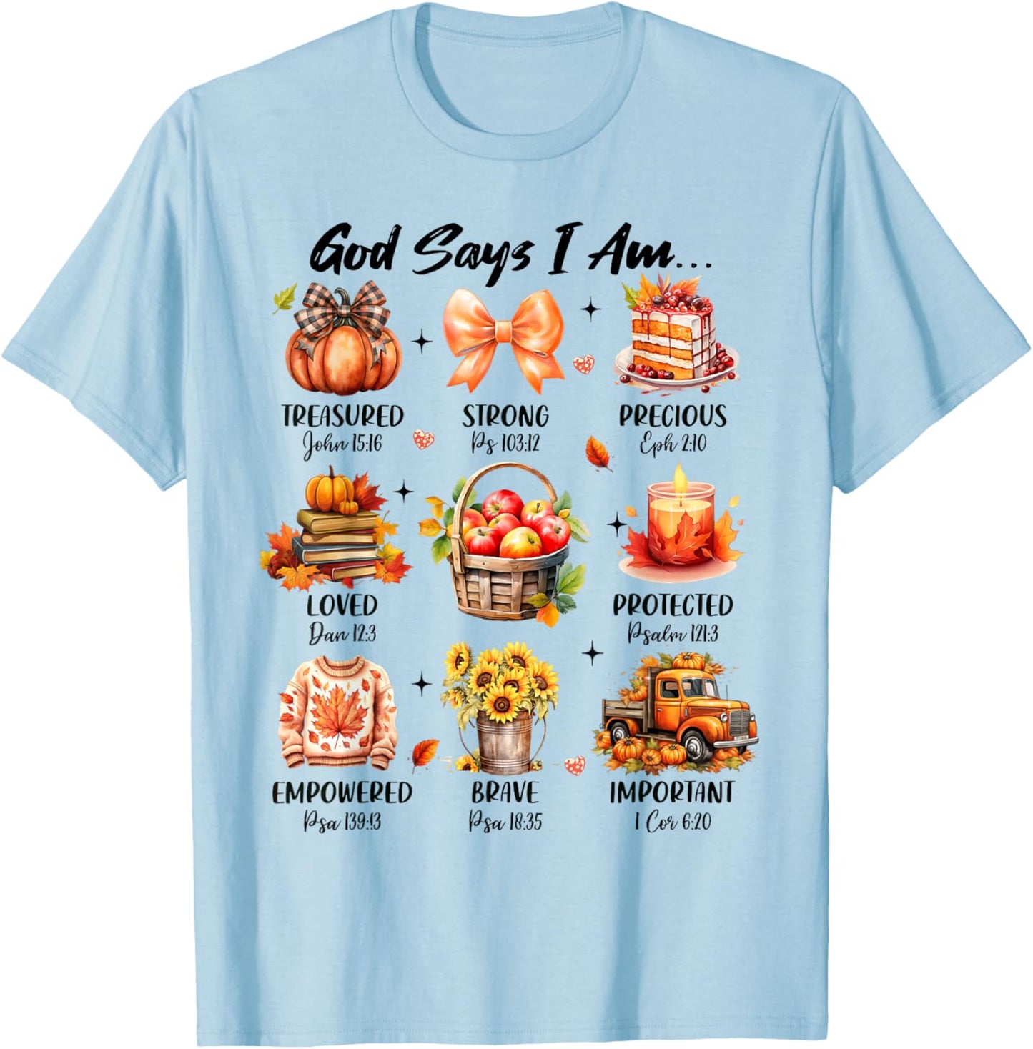 Retro God Says I Am Christian Faith Jesus Fall Thanksgiving T-Shirt - T-Shirt | Light Blue