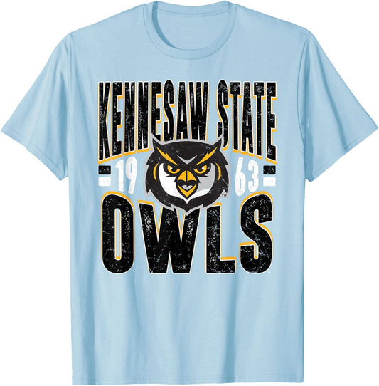 Kennesaw State Owls Vintage 90's Retro Gray T-Shirt - T-Shirt | Light Blue