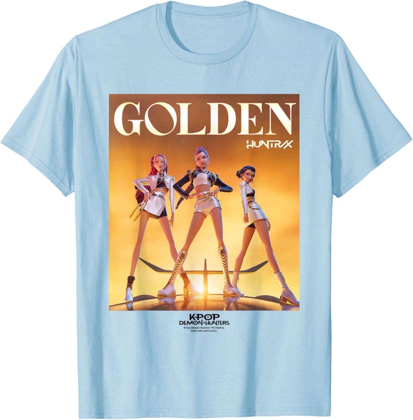KPop Demon Hunters Huntrix Golden Poster T-Shirt - T-Shirt | Light Blue