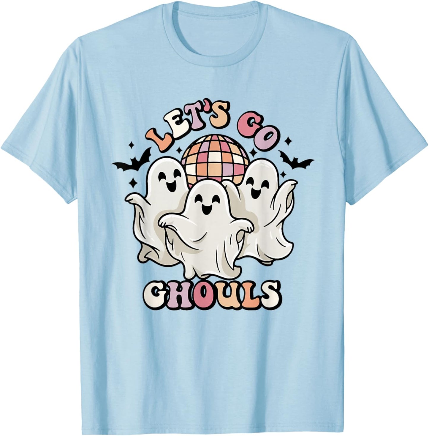 Lets Go Ghouls Halloween Disco Ghosts T-Shirt - T-Shirt | Light Blue