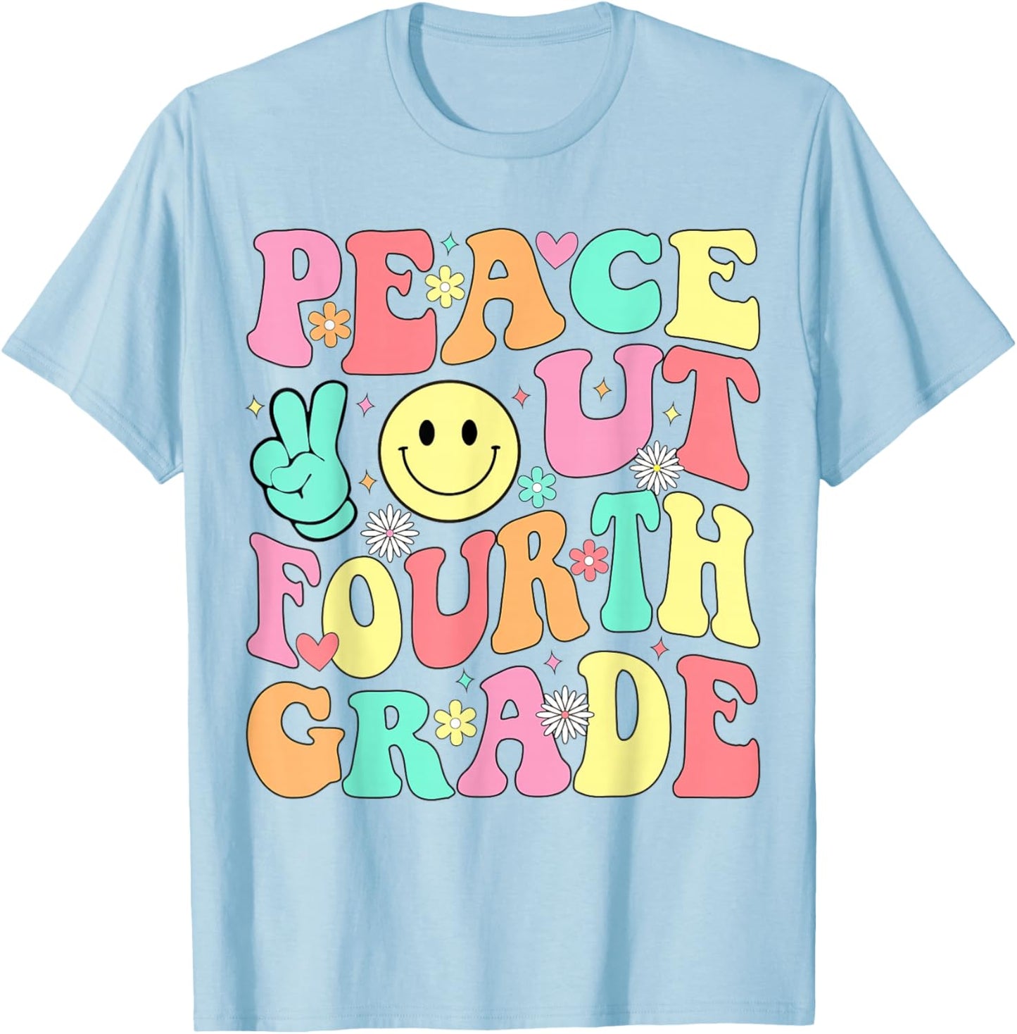 Peace Out Fourth Grade Groovy 4th Grade Last Day of School T-Shirt - T-Shirt | Light Blue
