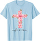He Is Risen Coquette Bow Floral Cross Faith Easter Christian T-Shirt - T-Shirt | Light Blue
