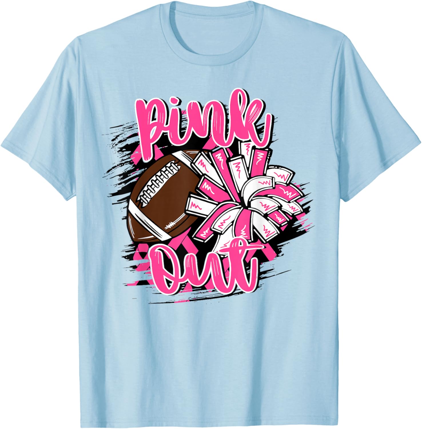 Pink Out Football Breast Cancer Awareness Cheer Mom Mama T-Shirt - T-Shirt | Light Blue