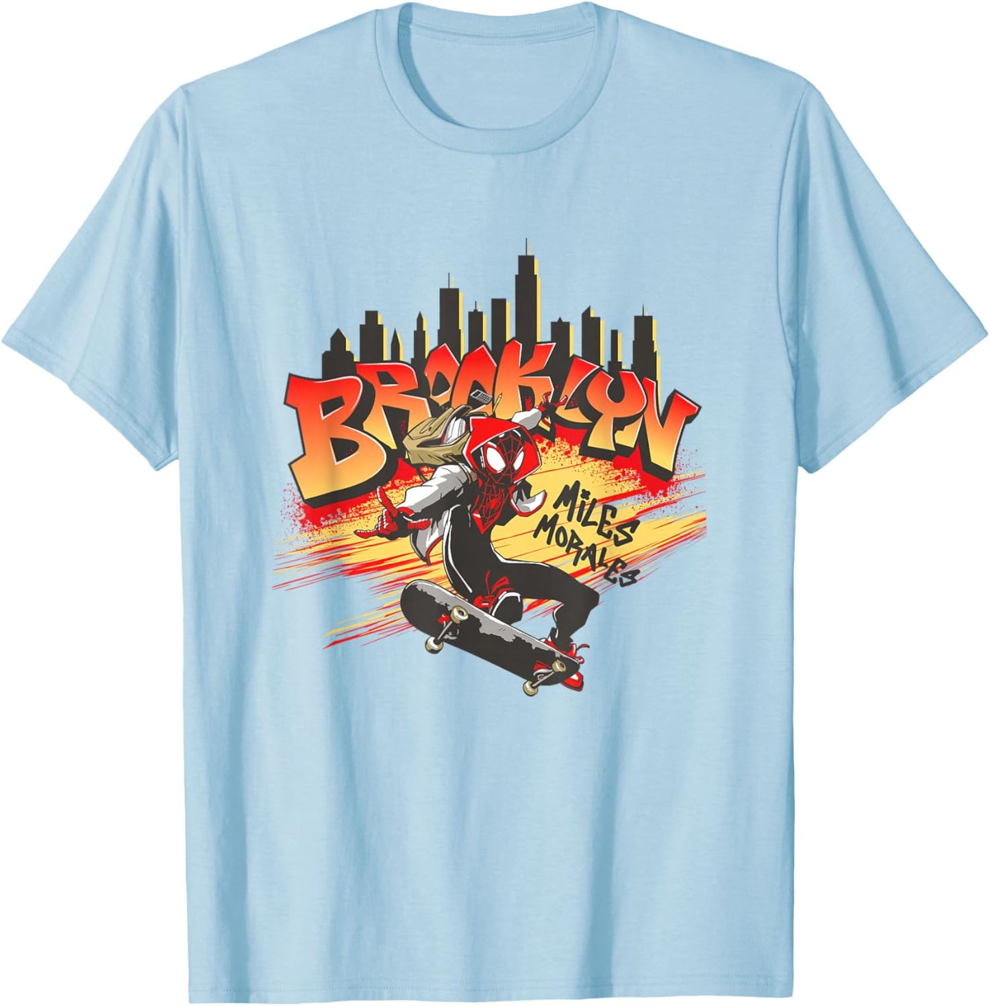 Marvel Comics Spider-Man Miles Morales Brooklyn Skate T-Shirt - T-Shirt | Light Blue