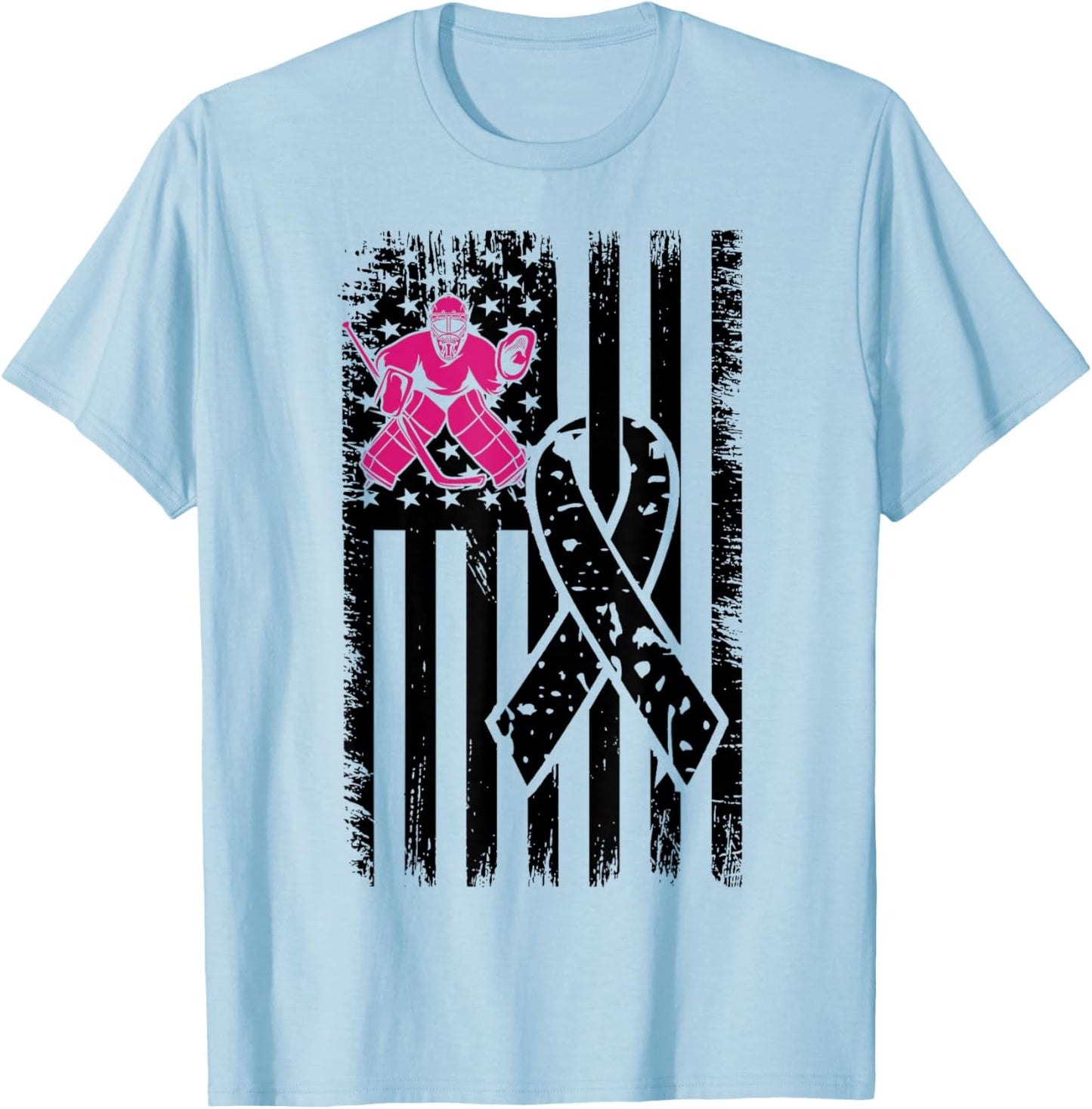 Hockey Pink Ribbon Breast Cancer Awareness Sport Lover T-Shirt - T-Shirt | Light Blue