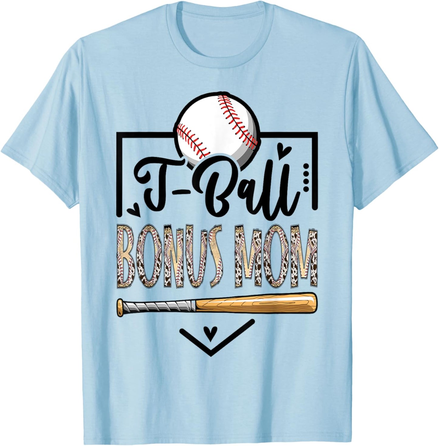 T-Ball Bonus Mom Leopard Funny Ball Game Day T-Shirt - T-Shirt | Light Blue