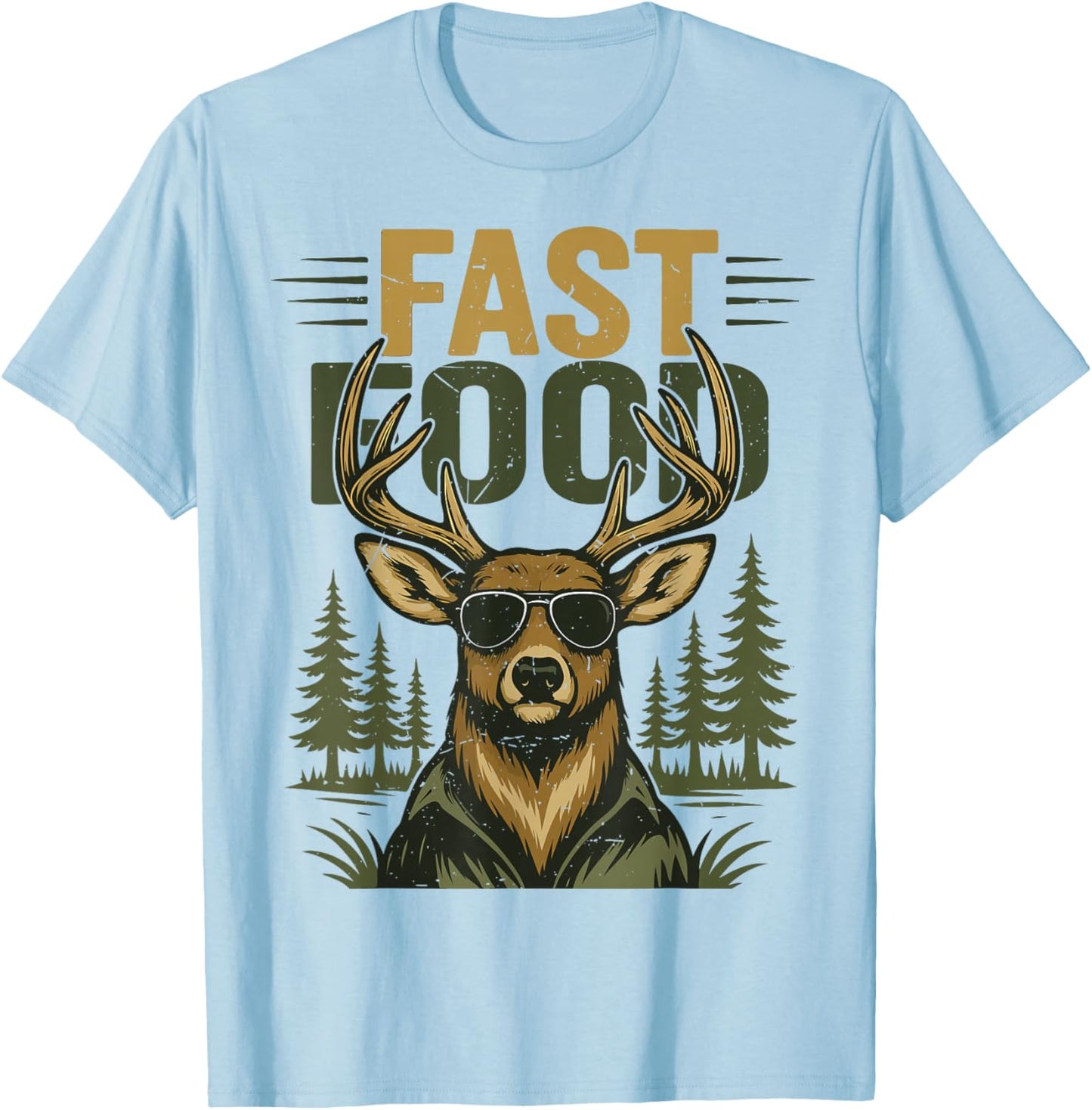 Youth Men Fast Food Camo Deer Hunting Boy Teen Hunter Jokes T-Shirt - T-Shirt | Light Blue