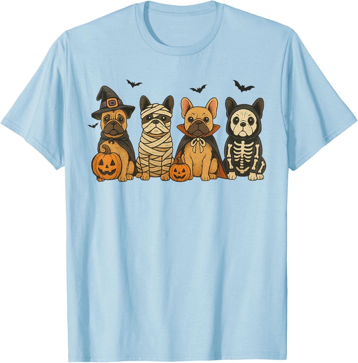 Cute French Bulldog Halloween Costume Frenchie Dog Ghost T-Shirt - T-Shirt | Light Blue