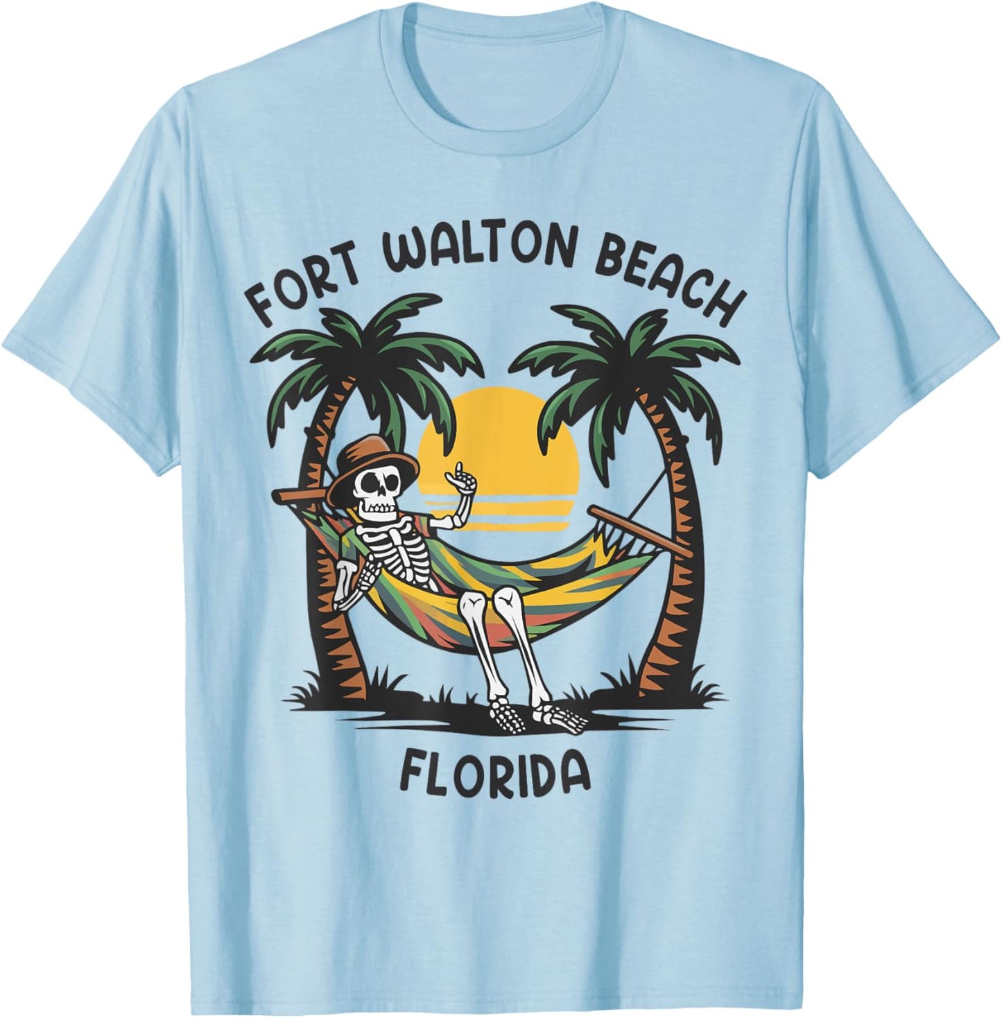 Vintage Fort Walton Beach Florida Palms FL Sunset Funny Men Women T-Shirt - T-Shirt | Light Blue