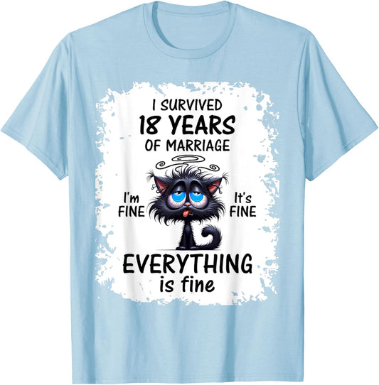 Porcelain Wedding I Survived 18 Years Of Marriage T-Shirt - T-Shirt | Light Blue