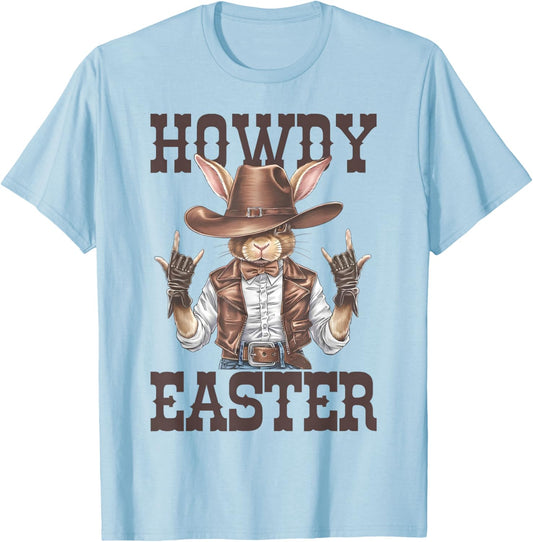 Howdy Easter Funny Cowboy Bunny Happy Easter Western Boy Kid T-Shirt - T-Shirt | Light Blue