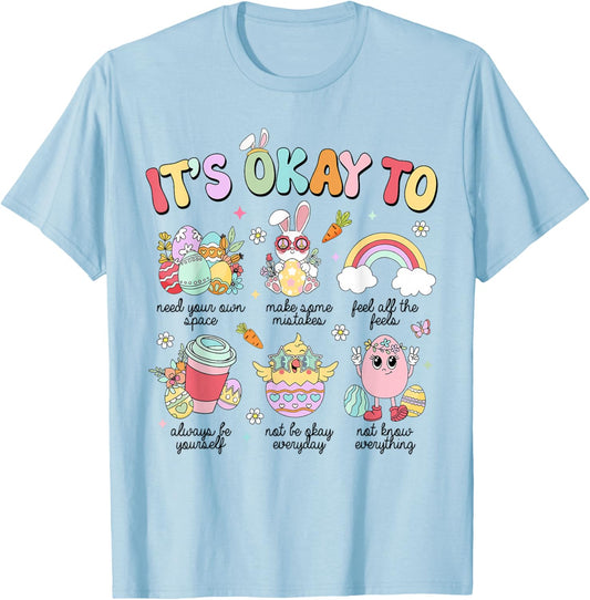 Cute It's Okay Teacher School Counselor Easter Day Bunny Egg T-Shirt - T-Shirt | Light Blue