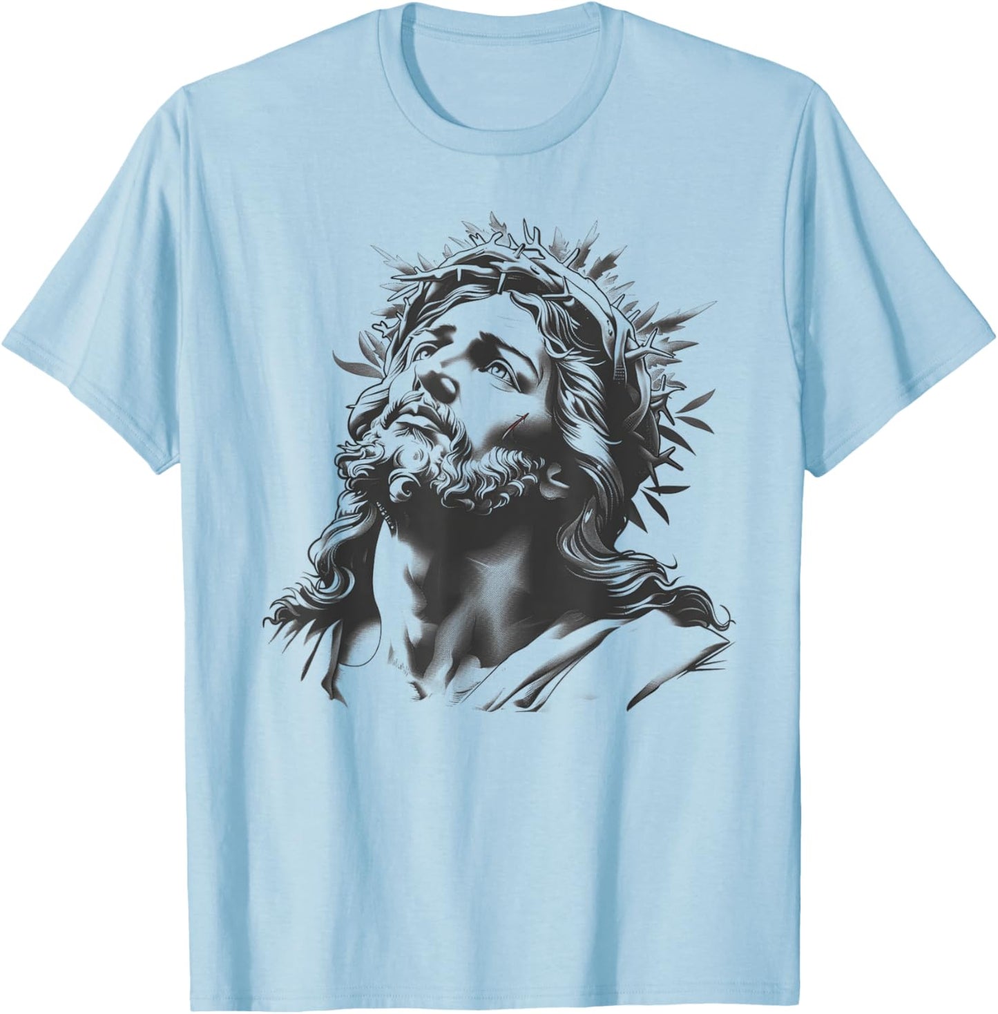 Tattoo Style Jesus Christ Face T-Shirt - T-Shirt | Light Blue
