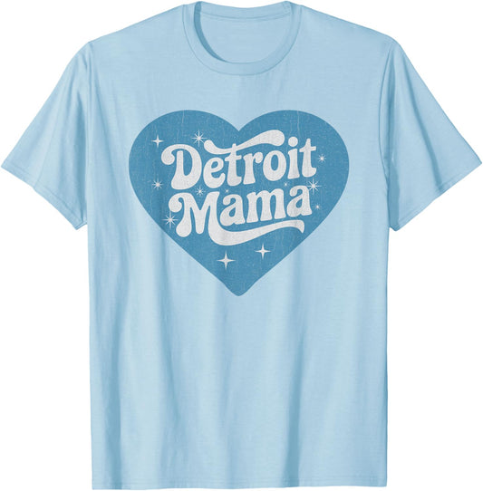 Proud Detroit Mom Heart Retro DET Mama T-Shirt - T-Shirt | Light Blue