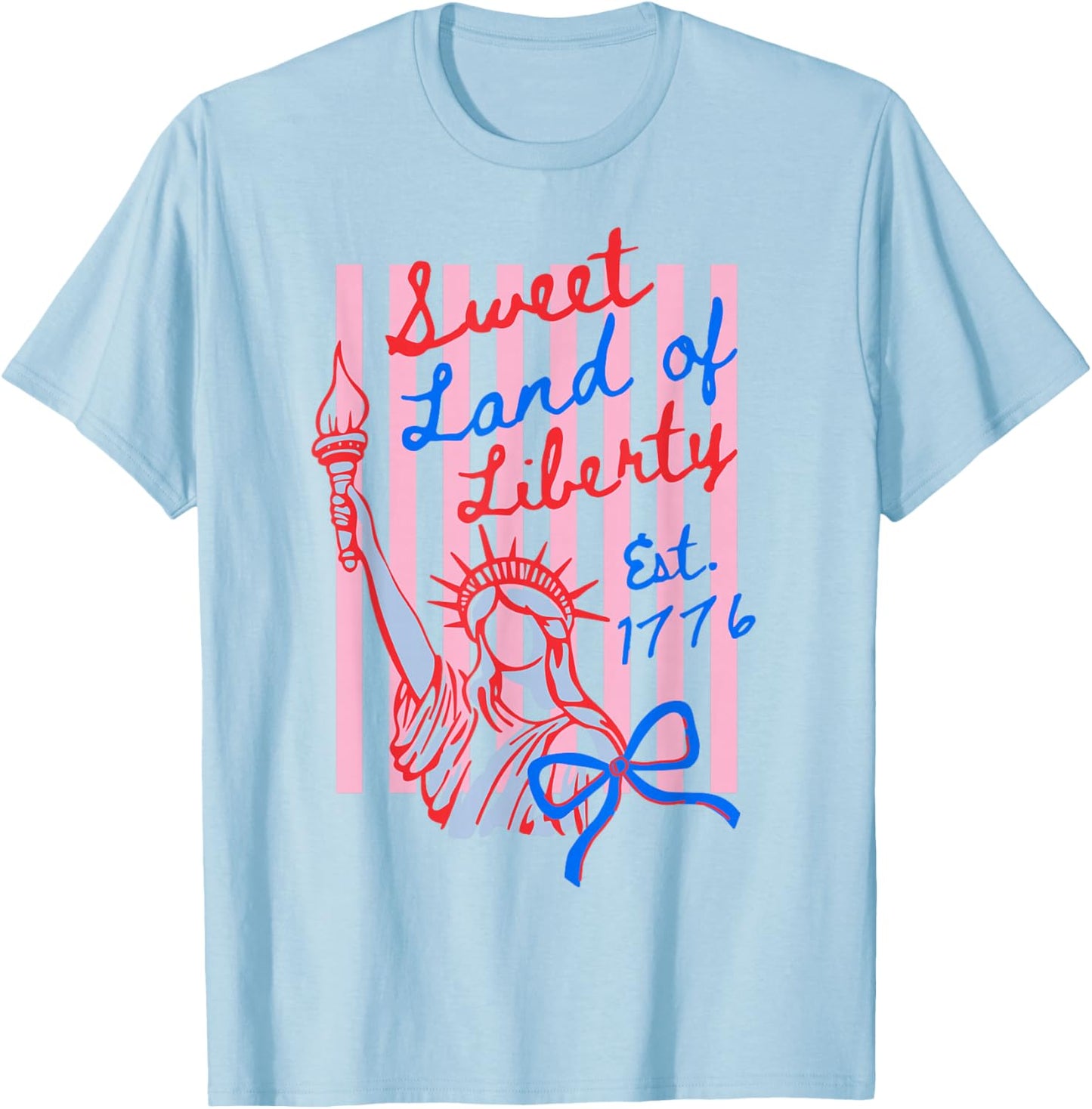 Sweet Land of Liberty Est 1776 Coquette Bow USA 4th of July T-Shirt - T-Shirt | Light Blue