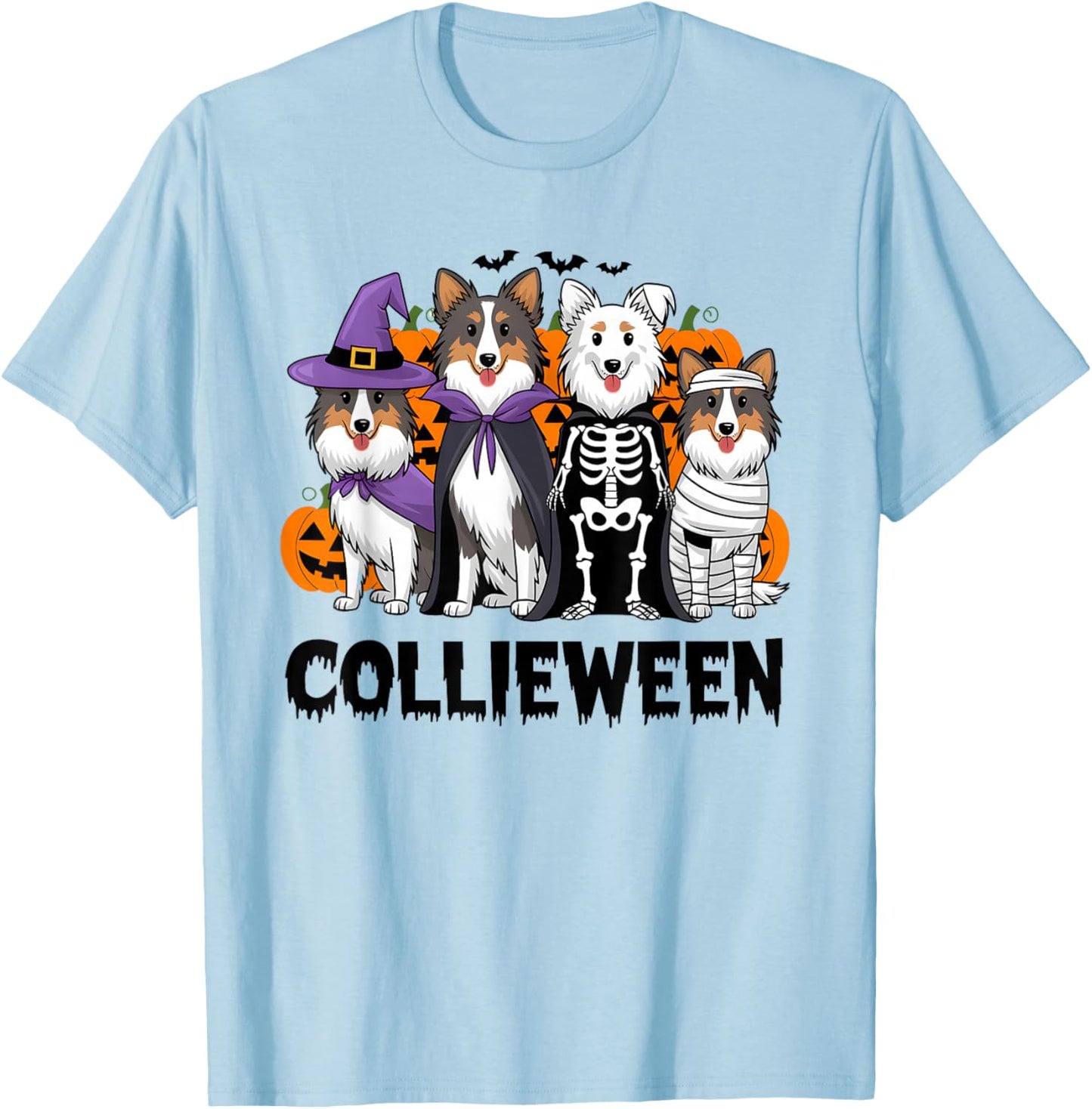 Funny Halloween Rough Collie Dog Lover Collieween Pumpkin T-Shirt - T-Shirt | Light Blue
