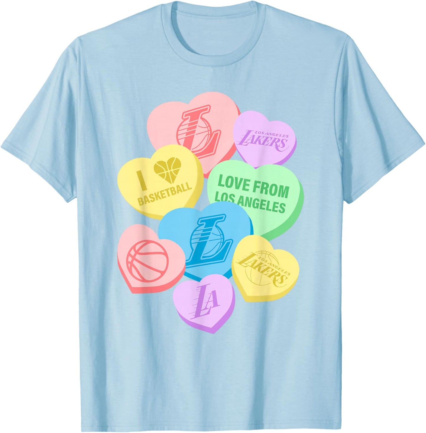 NBA Los Angeles Lakers Valentine's Day Candy Hearts T-Shirt - T-Shirt | Light Blue