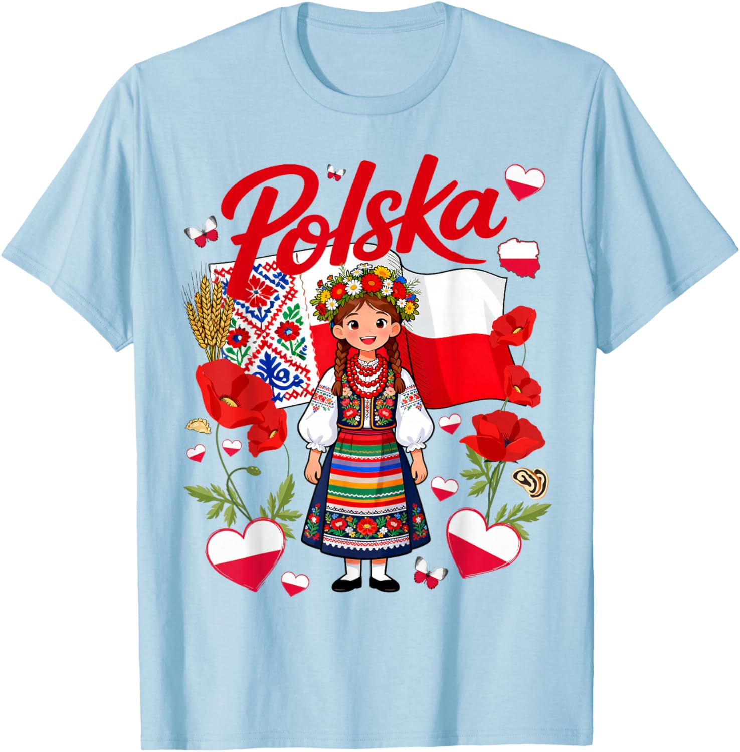 Polska Polish Flag Outfit Idea Poland Folk Themed T-Shirt - T-Shirt | Light Blue