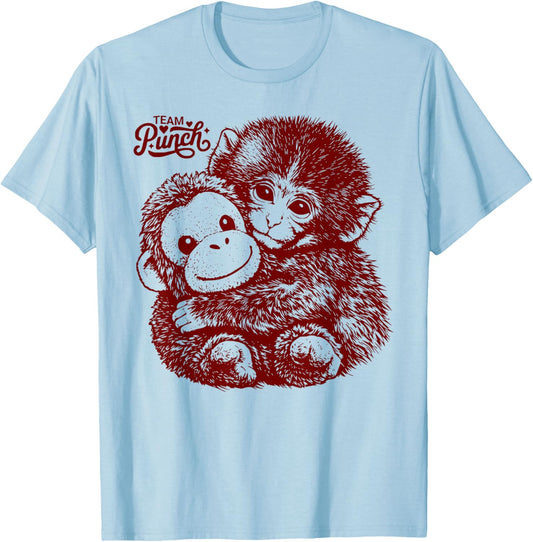 Team Punch Monkey with Plush Orangutan Cute Viral T-Shirt - T-Shirt | Light Blue