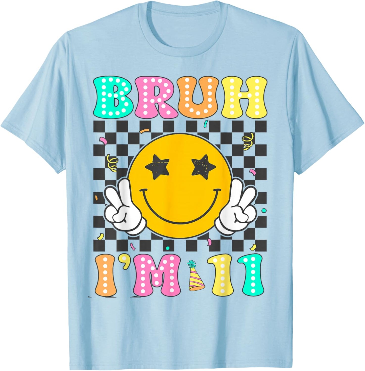 Bruh I'm 11 Years Old Boys Girls Retro Groovy 11th Birthday T-Shirt - T-Shirt | Light Blue