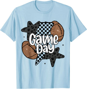 Funny Game Day Football Retro Checkered Leopard Gifts Family T-Shirt - T-Shirt | Light Blue