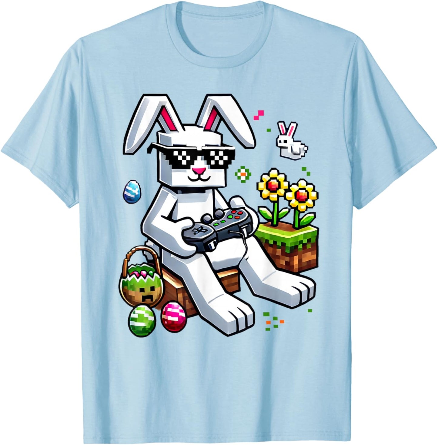 Boys Happy Easter Day Bunny Egg Video Game Kids Gamer T-Shirt - T-Shirt | Light Blue
