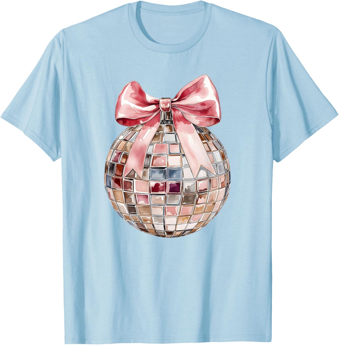 Retro Disco Ball Coquette Happy New Years 2025 Women Kids T-Shirt - T-Shirt | Light Blue