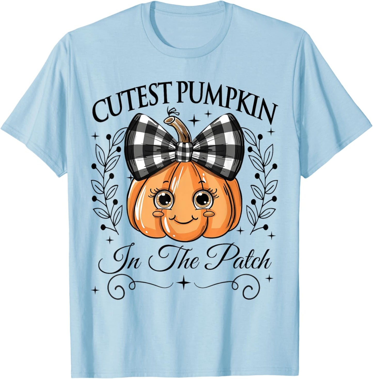 Cutest Pumpkin In The Patch Halloween Fall Bow Kids Girls T-Shirt - T-Shirt | Light Blue