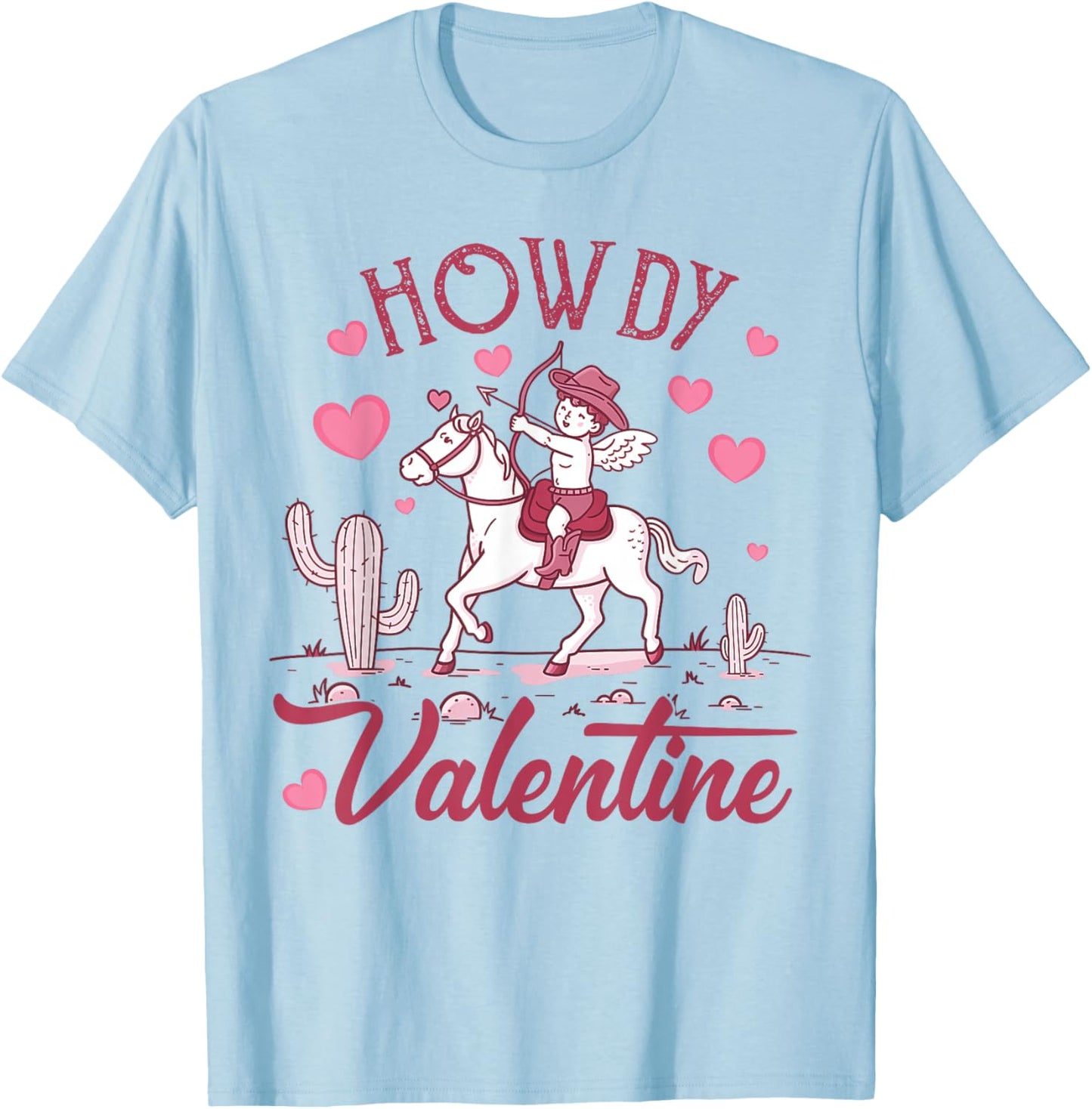 Retro Valentine Howdy Cowboy Valentine - Grey, Small - Valentine's Day Cowgirl - -Adults T-Shirt - T-Shirt | Light Blue