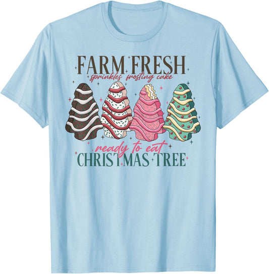 Farm Fresh Christmas Tree Cakes Funny Tree Farm Xmas Women T-Shirt - T-Shirt | Light Blue