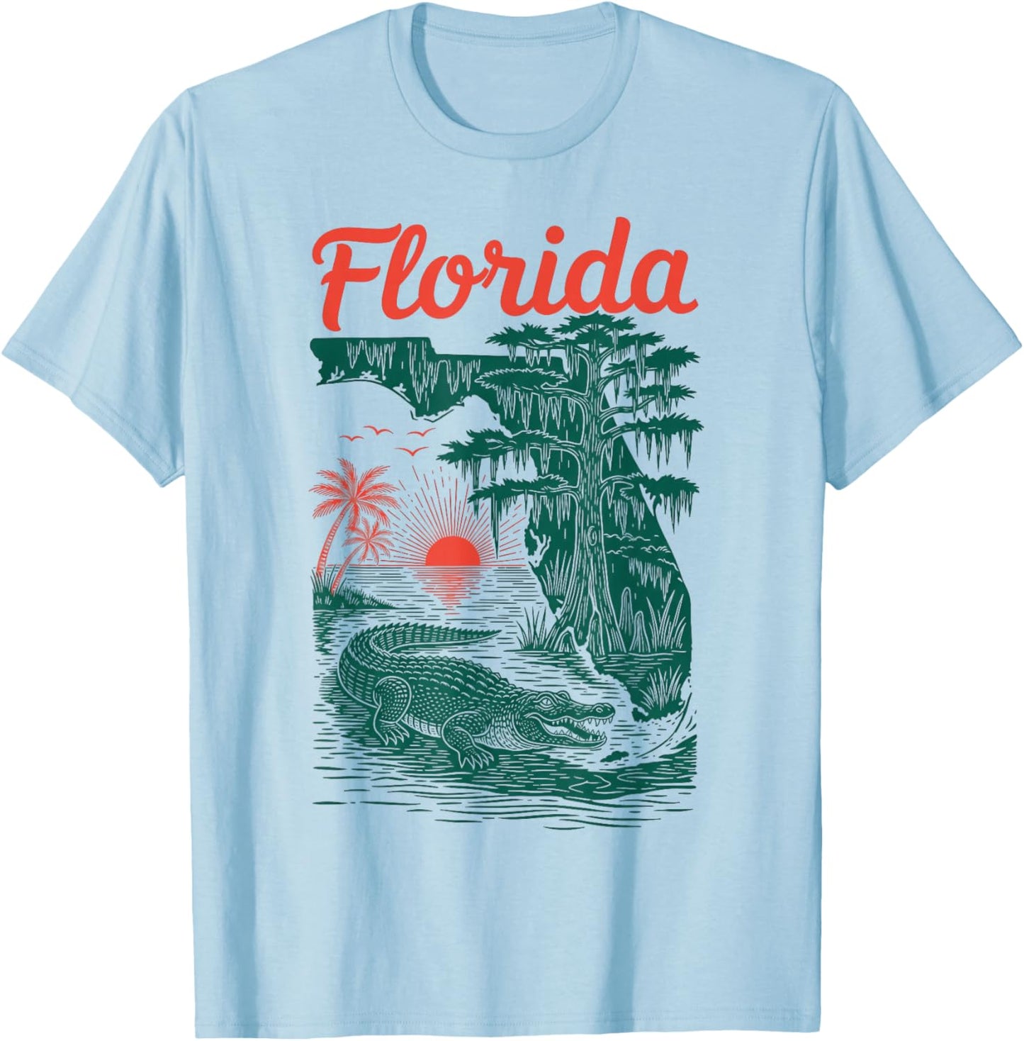Florida Alligator State map Wearing Retro T-Shirt - T-Shirt | Light Blue