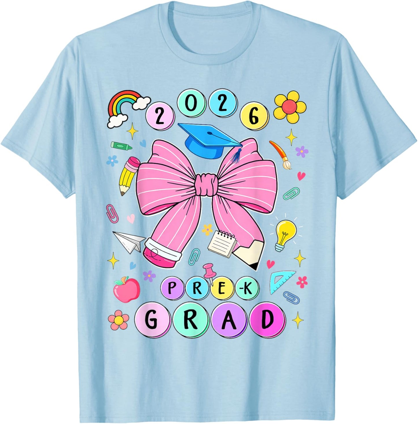 Cute Pre-K Graduation 2026 Prek Grad Coquette Bow Pencil T-Shirt - T-Shirt | Light Blue