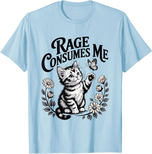 Rage Consumes Me Kitten Butterfly T-Shirt - T-Shirt | Light Blue