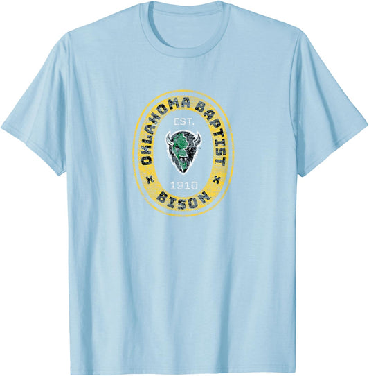 Oklahoma Baptist University OBU Bison Retro Crest Seal T-Shirt - T-Shirt | Light Blue
