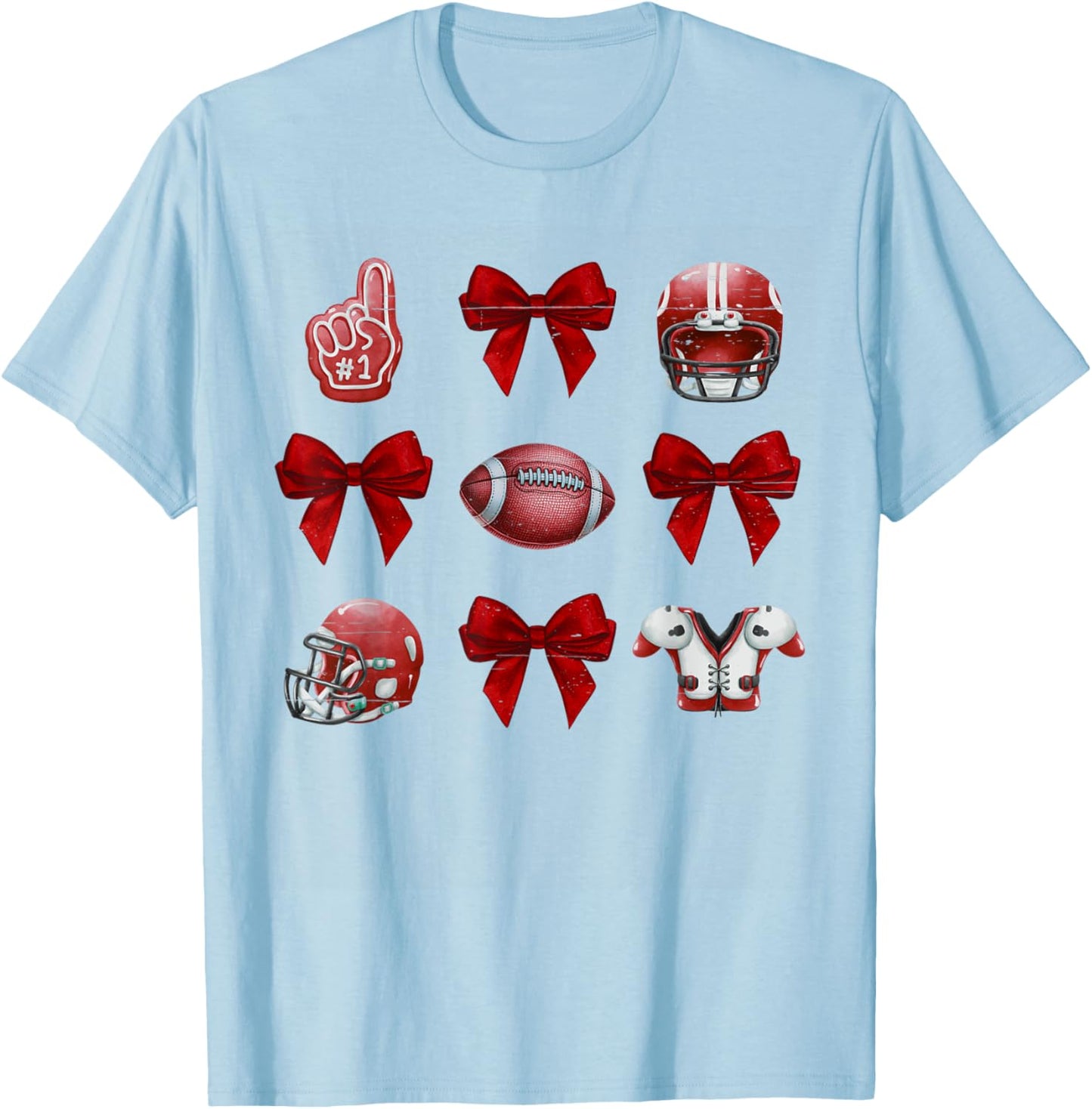Vintage Coquette Bow Game Day American Football Player Coach T-Shirt - T-Shirt | Light Blue