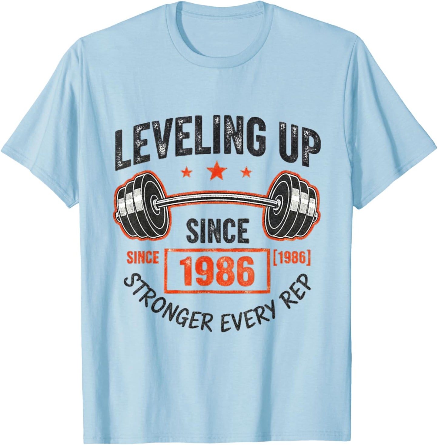 40th Birthday Gym Workout Shirt - Leveling Up Since 1986 T-Shirt - T-Shirt | Light Blue