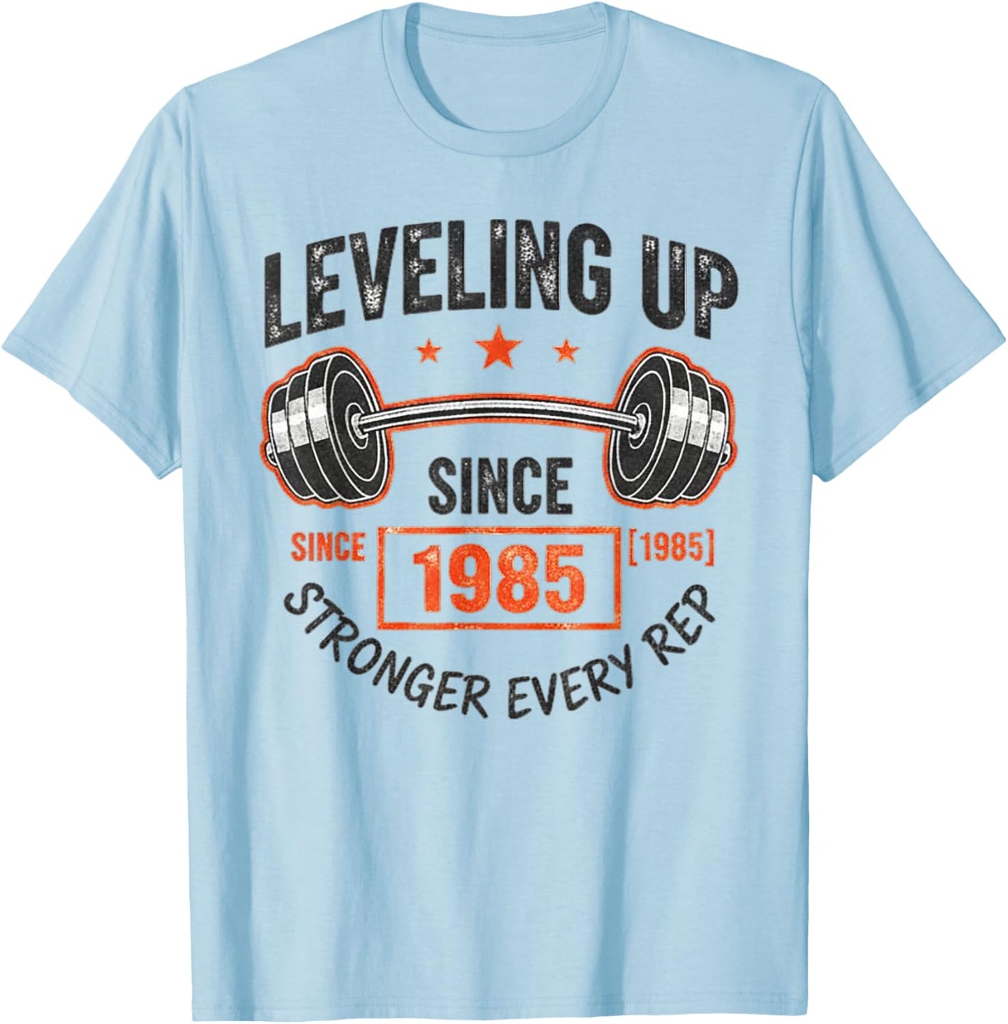 40th Birthday Gym Workout Shirt - Leveling Up Since 1985 T-Shirt - T-Shirt | Light Blue