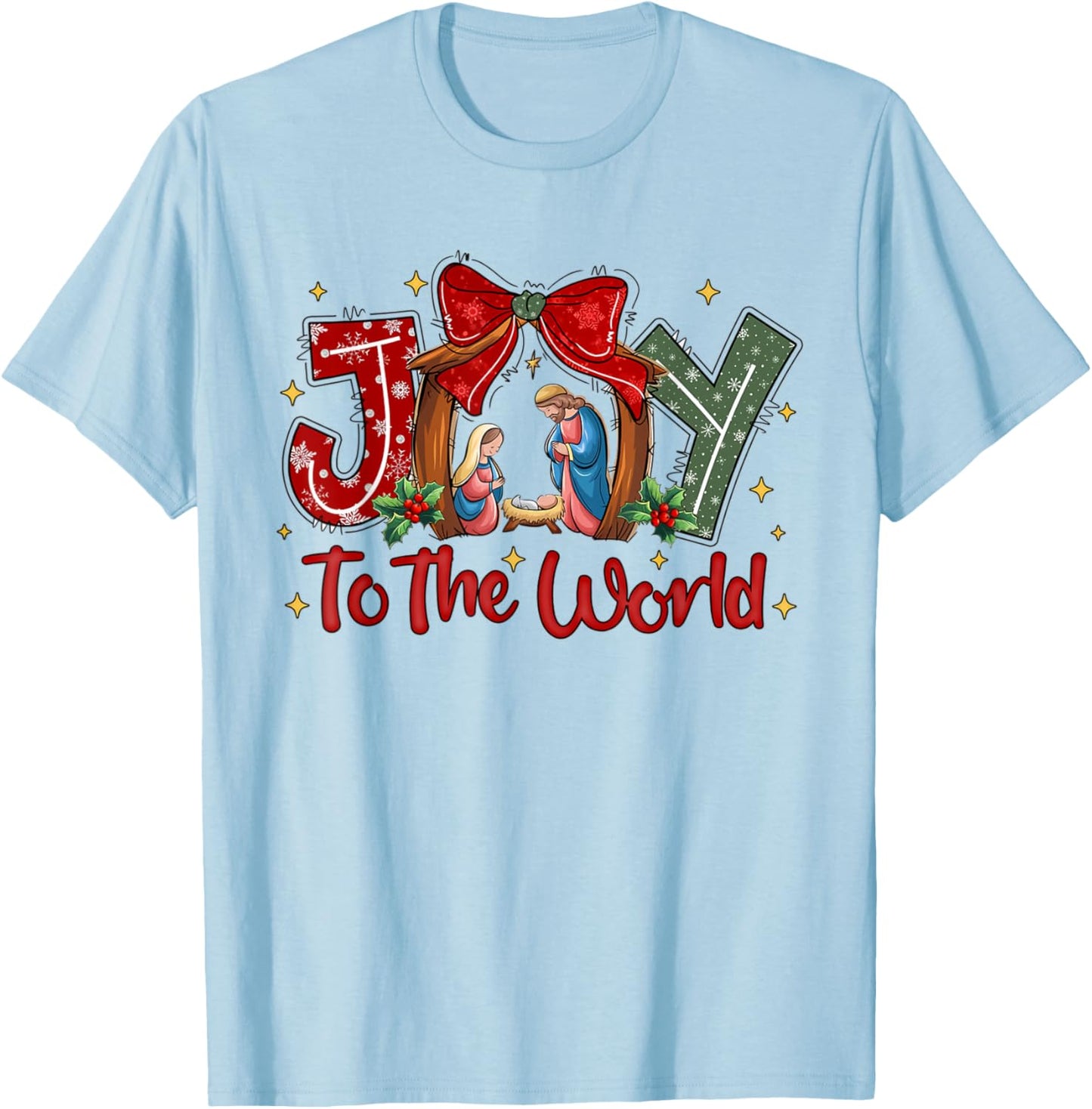 Joy To The World Christian Christmas Coquette Oh Holy Night T-Shirt - T-Shirt | Light Blue