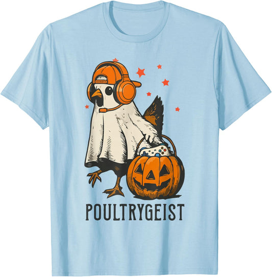 Poultrygeist Gamer Chicken Ghost Fall Spooky Season Costume T-Shirt - T-Shirt | Light Blue
