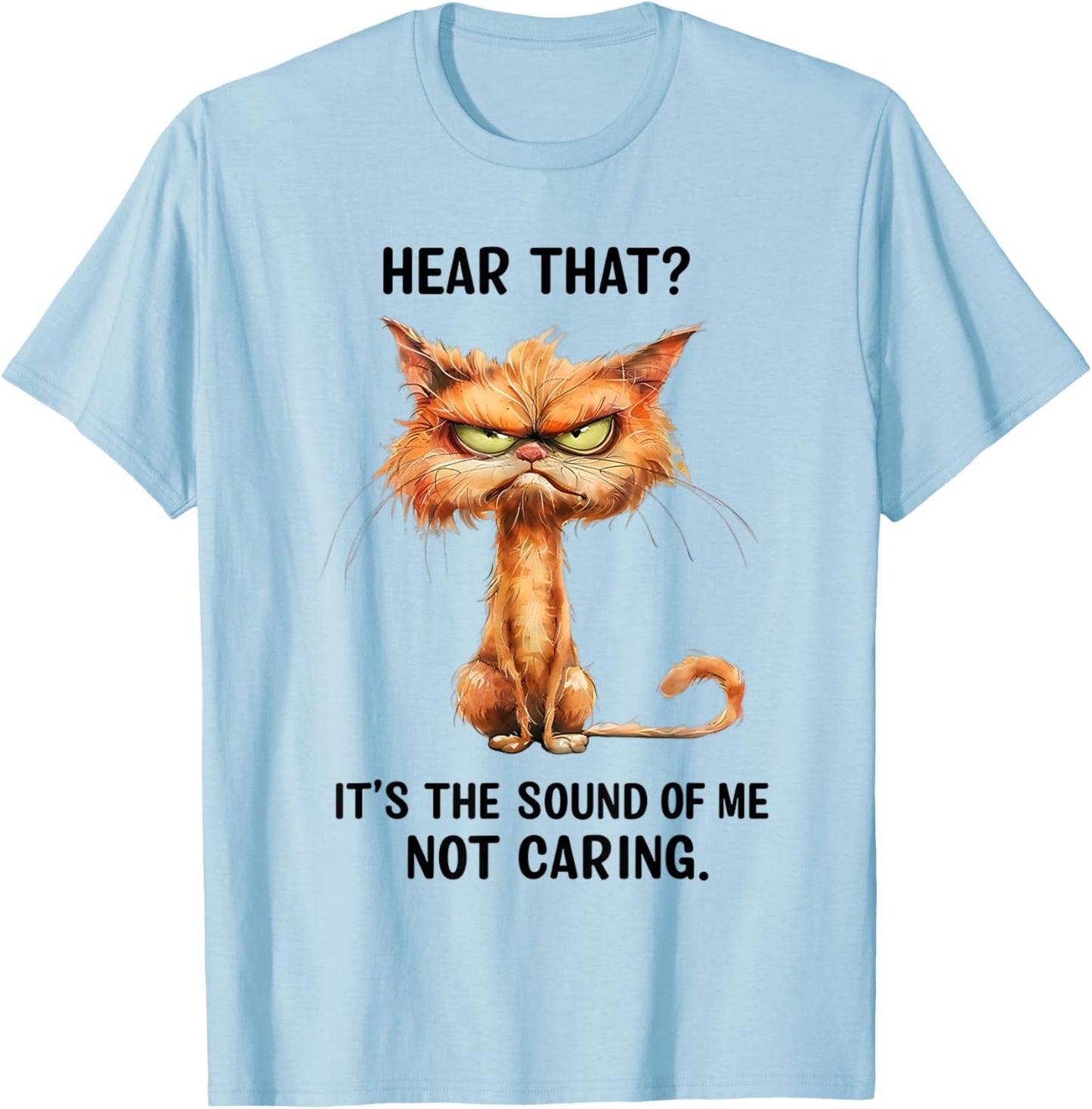 Angry Cat Funny Sarcastic Humor I Don't Care Funny Quote T-Shirt - T-Shirt | Light Blue