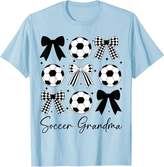Soccer Grandma Funny Coquette Bow Soccer Grandma T-Shirt - T-Shirt | Light Blue