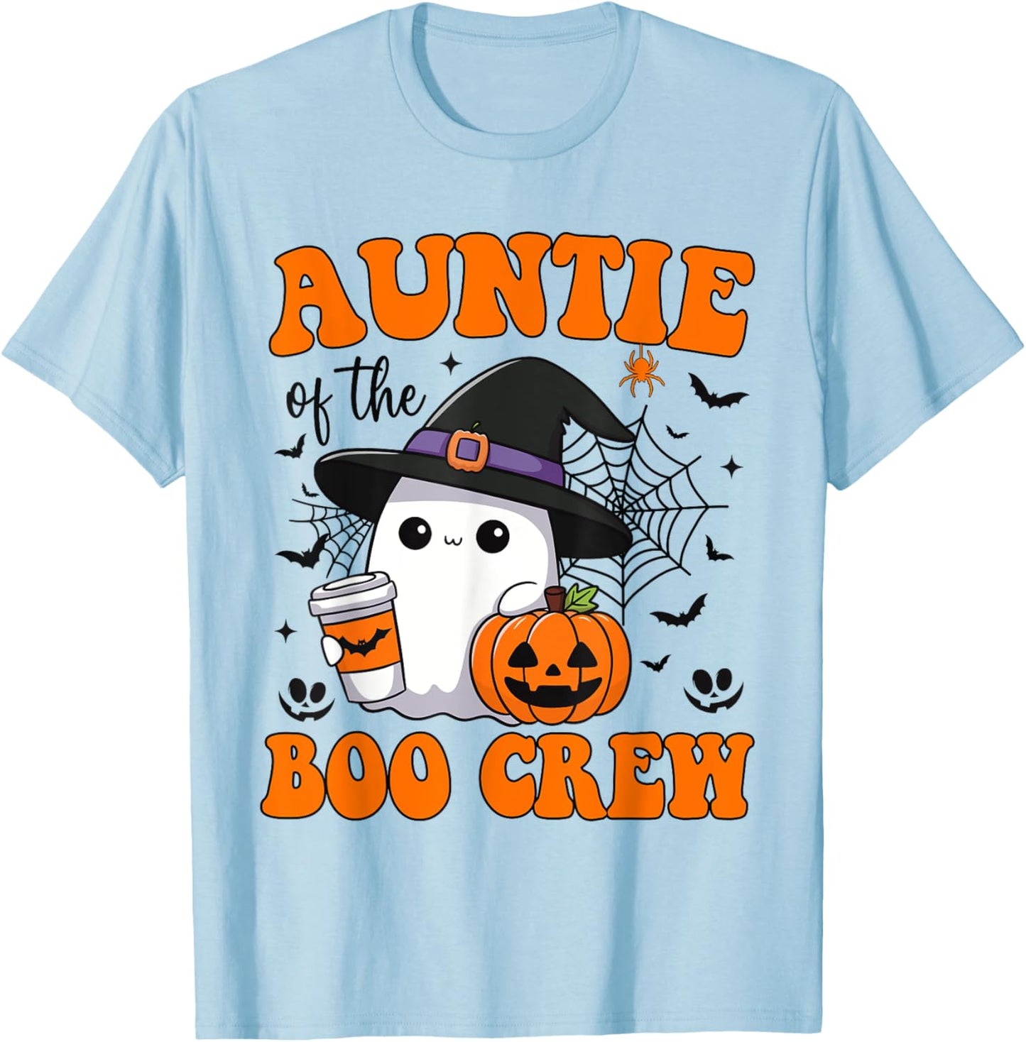 Auntie Boo Crew Groovy Ghost Matching Family Halloween T-Shirt - T-Shirt | Light Blue