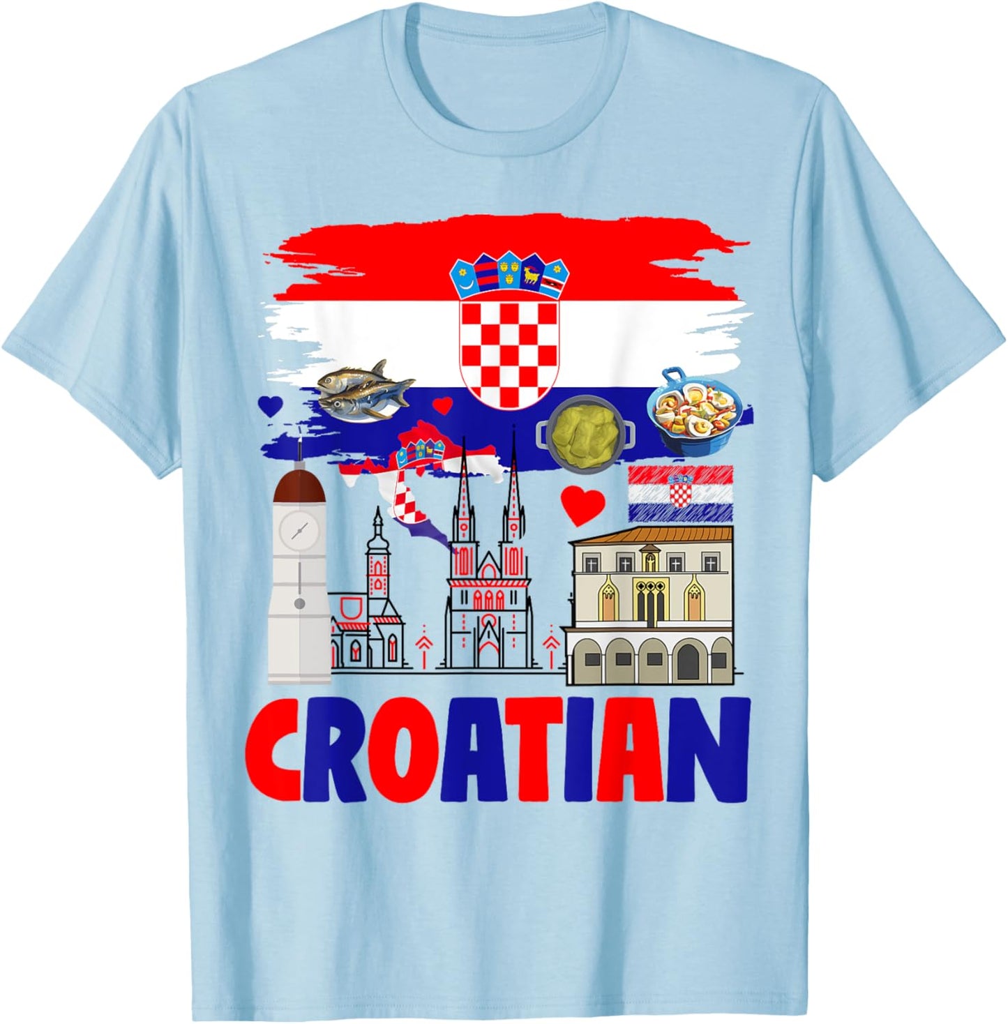Croatian Flag Outfit Idea For Kids & Novelty Croatian Foodie T-Shirt - T-Shirt | Light Blue