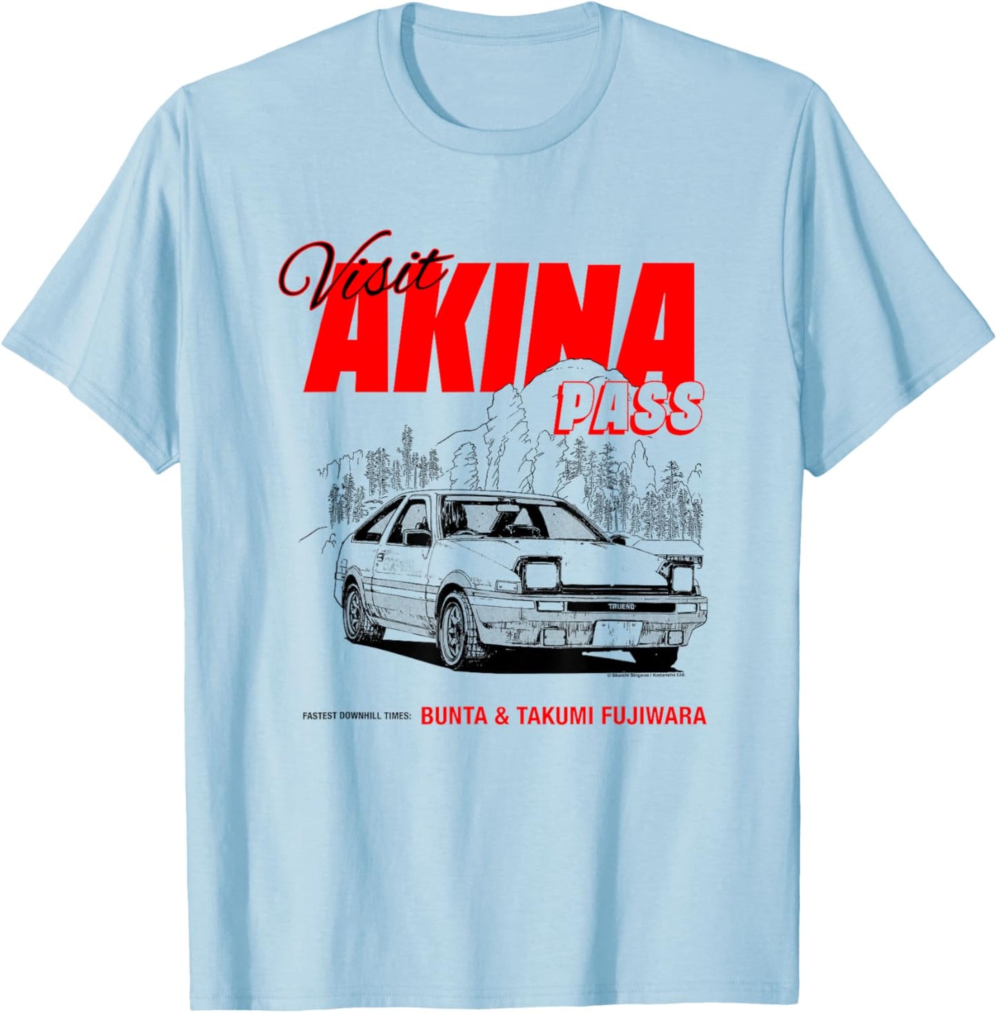 Initial D Visit Akina Pass Illustrated Postcard Racing Manga T-Shirt - T-Shirt | Light Blue