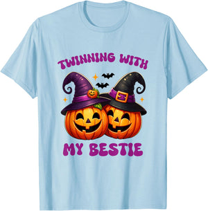 Twinning With My Bestie Halloween Pumpkin And Men T-Shirt - T-Shirt | Light Blue